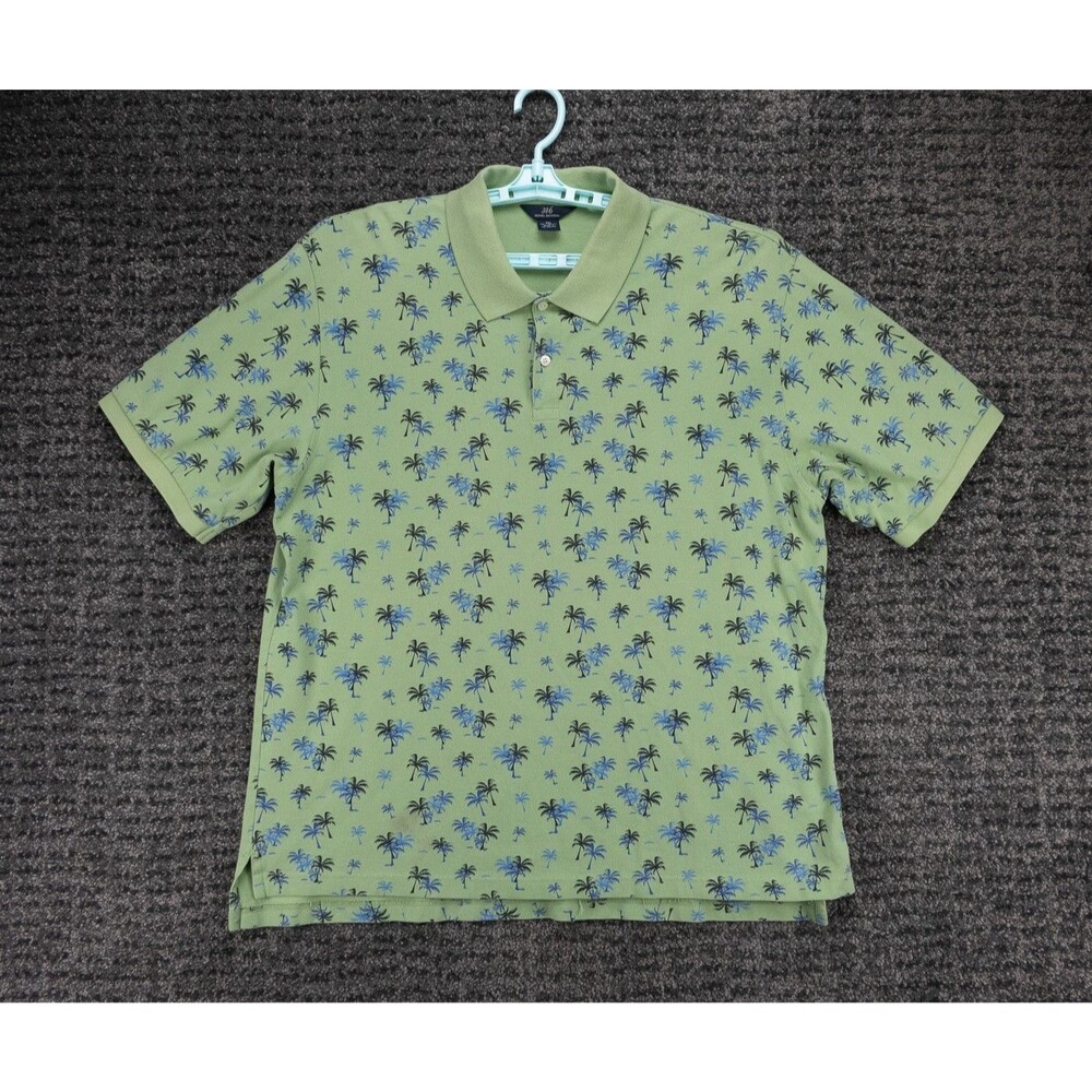 Brooks Brothers Polo Shirt Mens 2XL Green Palm Tree All Over Print Cotton Pique
